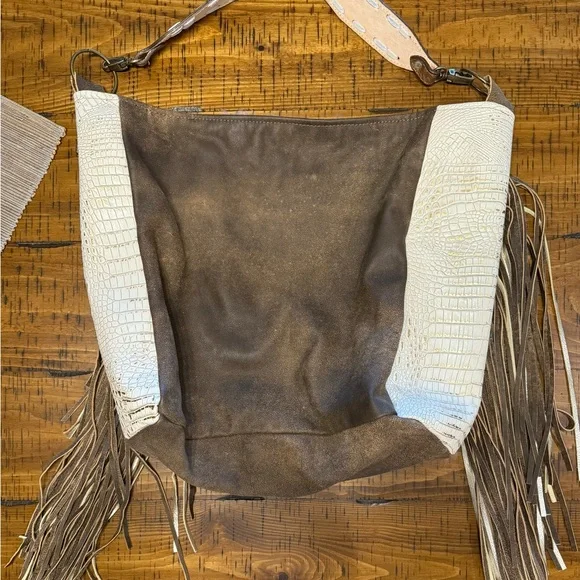 Stylish Beige and Brown Fringe Shoulder Bag - Picture 2 of 13